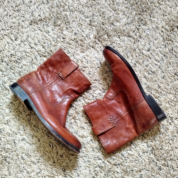 Frye Anna Shortie Leather Pull On Ankle Boots Brown Sz 6,5 - Picture 2 of 6
